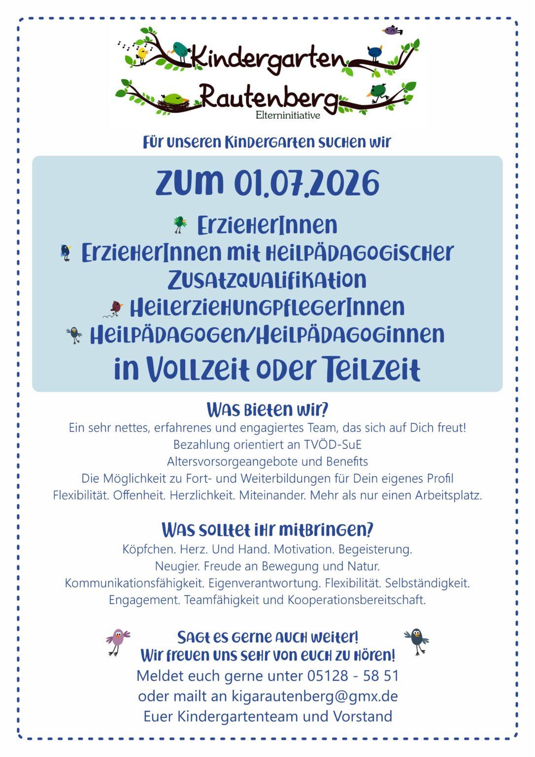 Aushang Suche pädagogische Fachkräfte