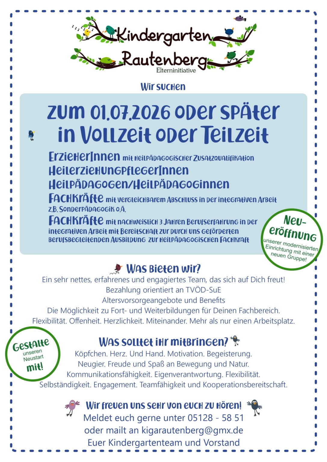 Aushang Suche pädagogische Fachkräfte