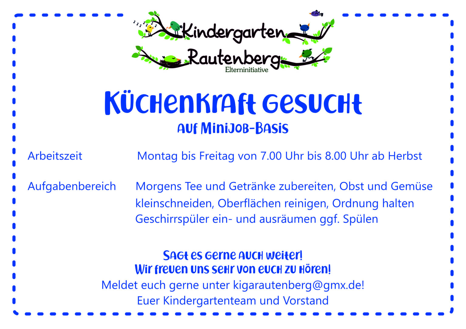Aushang Suche pädagogische Fachkräfte