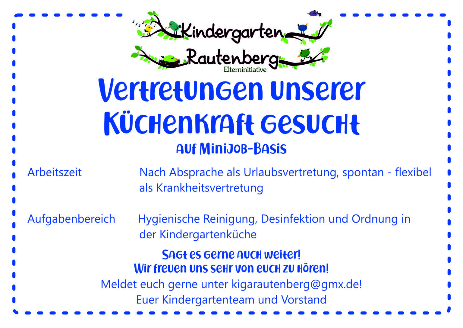Aushang Suche Vertretung Küchenkraft