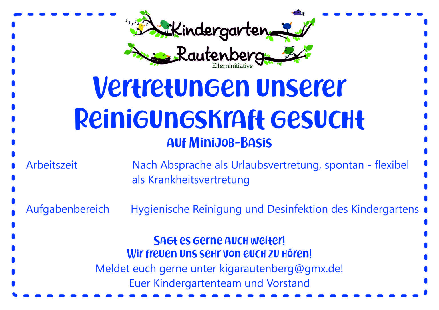 Aushang Suche Vertretung Reinigungskraft